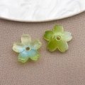 Green and yellow gradient cherry blossom glass beads with center holes for DIY jewelry - Lampwork Sakura (26959)