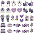 Set de dijes de esmalte morado con formas de corazón y oso para joyería artesanal - Juego Serie San Valentín Púrpura (SN1660)