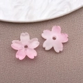 Pink gradient cherry blossom glass beads with center hole for DIY jewelry making - Lampwork Sakura (26969)
