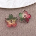 Green and pink gradient 10mm glass cherry blossom bead with glitter for DIY jewelry - Lampwork Sakura (26970)