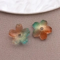 Blue and orange gradient cherry blossom beads with glitter for DIY jewelry making - Lampwork Sakura (26971)