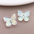 DIY butterfly glass beads in aurora finish with center hole for jewelry making - Transparent White AB Color