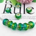 Macro view of gradient green and yellow faceted glass large hole beads for DIY bracelets - Faceted Bead (16293) / 1 Piece / Green Yellow Gradient