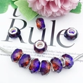 Macro detail of faceted gradient glass charms on a silver snake chain bracelet - Faceted Bead (16297) / 1 Piece / Royal Blue Orange