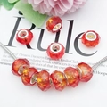 Close-up of red gradient faceted large hole beads with silver metal cores and bracelet - Red-Yellow Gradient