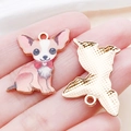 Pink cartoon chihuahua puppy charm with red heart bowtie and gold-plated alloy backing - Brown Apricot