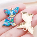 Colorful enamel Chihuahua dog charm pendant in alloy with detailed floral patterns - Blue