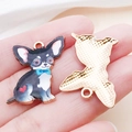 Cartoon enamel French Bulldog charm with blue bowtie and red heart for DIY jewelry - Black