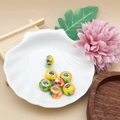 Colorful acrylic DIY beads with checkered patterns displayed in a decorative white shell - Rainbow Yellow Large Hole Style (14436) / 1 Piece (9x13mm)