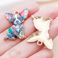Colorful geometric chihuahua dog charm with gold plated finish for DIY jewelry - Colorful