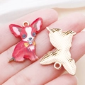 Cartoon enamel Chihuahua dog charm with red bow for DIY jewelry making and bags - Red