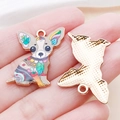 Cartoon Chihuahua dog charm pendant with colorful floral patterns and rose gold finish - Brown