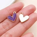 Colgante de corazón de esmalte morado con borde de cuentas doradas para joyas - Forma de Corazón Púrpura (14981)