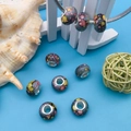 Pink and yellow ink-style glass spacer bead with silver metal core for DIY bracelets - Ink Wash Bead (16283) / 1 Piece / Black