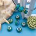 Blue-green ink-painted large hole beads for DIY bracelets and European jewelry making - Ink Wash Bead (16284) / 1 Piece / Lake Blue