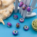 DIY purple ink-painted charms with silver metal core for bracelet making - Ink Wash Bead (16285) / 1 Piece / Purple