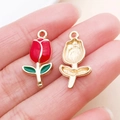 Colgante de rosa en aleación para joyería DIY con acabado de esmalte rojo y verde - Tulipán Rojo (23520)