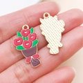 Colgante de ramo en aleación dorada con corazones rojos para joyería DIY - Ramo de Rosas Rojo (27186)