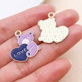 Colgante de oso violeta en aleación con corazón LOVE, vistas frontal y trasera - Oso Corazón LOVE Púrpura (27199)