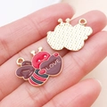 Colgante de abeja esmaltado dorado con corazón púrpura y grabado LOVE para joyería - Abeja Corazón LOVE Rojo (27204)