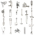20-piece antique silver mini tool pendant set including hammer, saw and axe for DIY crafts - Mixed Tool Series Style (SN14)