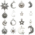 Assortiment de breloques célestes en argent antique avec soleil et lune pour bijoux - Style Assorti de Thème Céleste (SN01)