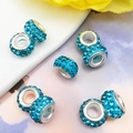 Sparkling bright blue crystal pave clay large hole charm beads for DIY bracelet making - 3-Row Rhinestone Large Hole Bead (11548) / 10x10mm (Inner Hole 5mm) / Blue