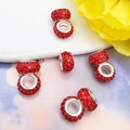 Sparkling red crystal paved clay large hole bead for DIY jewelry making and bracelets - 3-Row Rhinestone Large Hole Bead (11550) / 10x10mm (Inner Hole 5mm) / Red