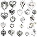 20pcs vintage silver heart and wing charms set for DIY necklace and bracelet jewelry - 20Pcs Heart Series Mixed Style (SN17)