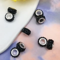 DIY black clay spacer bead with three rows of sparkling crystal rhinestones and silver core - 3-Row Rhinestone Large Hole Bead (11551) / 10x10mm (Inner Hole 5mm) / Black