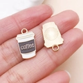 Enamel coffee cup charm with gold trim and hand-written coffee text for DIY crafts - Enamel Coffee Cup Style