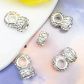 Cinco cuentas de plata con tres filas de diamantes de imitación para pulseras artesanales - Blanco