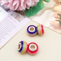 Rainbow striped resin beads with metal core for DIY bracelet and jewelry making - Striped Large Hole Round Bead (11541) / 1 Piece (8x14mm) / Purple-red Stripes