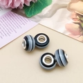 DIY charm bracelet resin beads with black and white stripes and silver metal core - Striped Large Hole Round Bead (11539) / 1 Piece (8x14mm) / Grey Stripe
