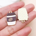 Brown and white enamel coffee cup pendant with gold trim for DIY jewelry making - Brown Enamel Coffee Cup Style (27177)