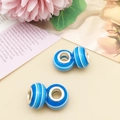 Blue and white striped large hole resin beads with metal core for DIY bracelets - Striped Large Hole Round Bead (13162) / 1 Piece (8x14mm) / Blue and White Stripes