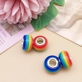Set of four colorful rainbow striped resin charms with large metal core for DIY bracelets - Blue Red Striped