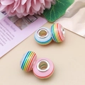 Set of four resin big hole beads with vibrant rainbow stripes and metal core for DIY - Blue and Yellow Stripe