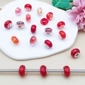 Cuentas de dijes rojas y rosas con núcleos plateados para creación de joyas - Estilo Facetado Arena Movediza Roja (13287) / 1 Pieza (8x14mm) / Rojo