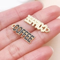 Golden alloy COFFEE letter pendant charm with black enamel drip oil finish for DIY jewelry - Dark Brown Enamel COFFEE Lettering Style