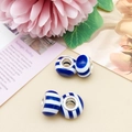 Set of four blue and white striped resin beads with metal core for DIY bracelets - Blue Stripe