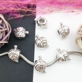 Silver leaf alloy charm bead with detailed veins for snake chain bracelets - Leaf Style (5799)