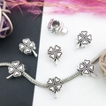 Antique silver four-leaf clover charm with heart-shaped leaves on snake chain bracelet - Clover Style (8794)