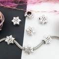 Silver snowflake star charm bead for DIY bracelets with engraved floral textures - Snowflake Star Style (8797)