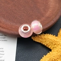 Dos cuentas de vidrio rosa claro con agujero grande y núcleo de plata para joyas DIY - Cuenta Colorida AD Rosa (14803)
