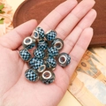 Perles à grand trou avec motif en damier bleu et noir et noyau en métal argenté - Perle Damier Bleu Lac (13166)