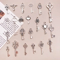 Vintage silver alloy key pendants with heart and owl designs for DIY jewelry making - Mixed Retro Key Pendants