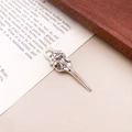 Vintage silver bird skull charm with floral engraving and hook for DIY jewelry making - Flower Decoration Style (4851)