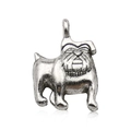 Retro silver bulldog pendant charm with vintage oxidation finish and metal ring loop - Bulldog (10368)