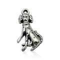Vintage silver dog pendant in sitting pose with intricate fur textures and metal ring - Sitting Dog (11300)